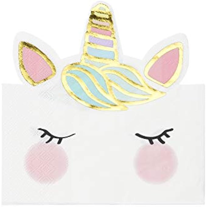 NAP-FACE PARTY DECORATIONS KIDS BIRTHDAY PARTYWARE TABLEWARE UNICORNS SHAPED NAPKIN 16PK, PAPER - Image 1